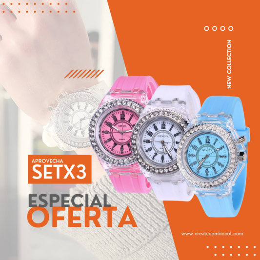 SET X3 RELOJ LUMINA TRICOLOR + OBSEQUIO